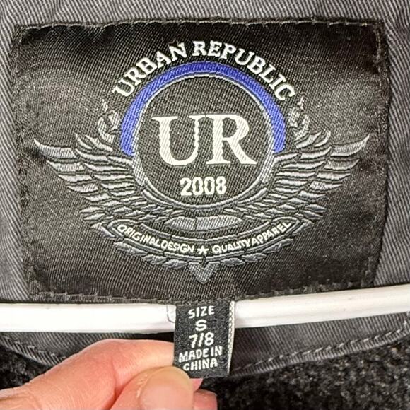 Urban Republic Boys Sherpa Lined Utility Military Jacket Size 7/8 Gray Coat - Picture 2 of 15